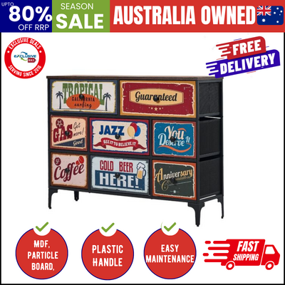 8 Chest of Drawers Fabric Retro Vintage Multi-colour