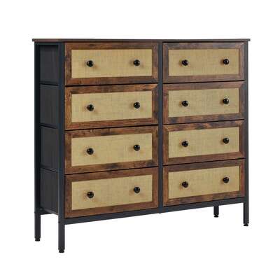 8-Drawer Chest Rattan Fabric Dresser Tallboy Retro Vintage Bedroom Storage