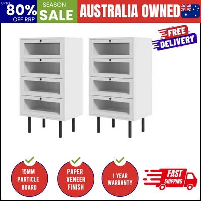 Chest Of Drawers 4 Drawer Tallboy Dresser Cabinet White 2 Pack
