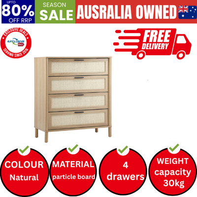 4 Chest of Drawers Rattan Dresser Natural