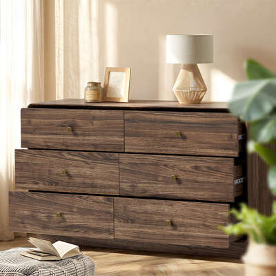 Walnut 6 Drawer Storage Chest 120x39.5x71cm