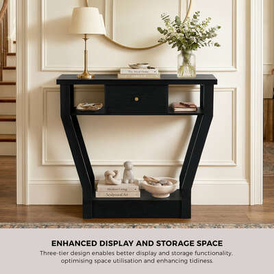 Console Table 1 Drawer Hallway Storage Black | EXTG