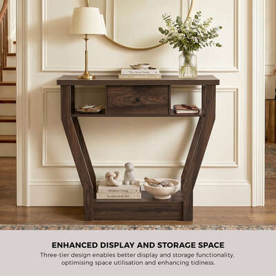 Console Table Drawer Hallway Storage Walnut | EXTG