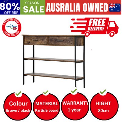 3-Tier Console Table Wood Sofa Table with 2 Drawers Hall Side Entry