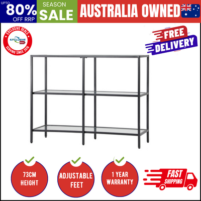 Console Table Tempered Glass Sofa Table Hall Side Entry 3 Shelves Black