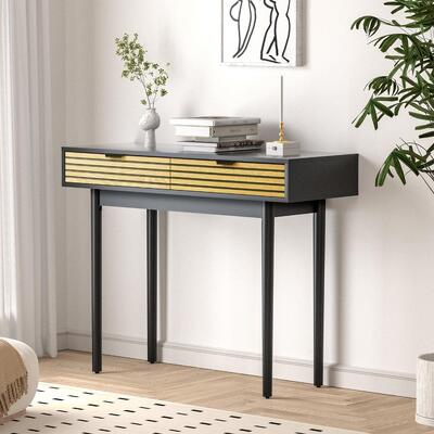 Console Table 100cm Entry Hallway Side Table with 2 Storage Drawer Black