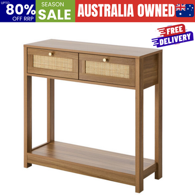 Console Table Oak 2 Drawer 80x30x80cm