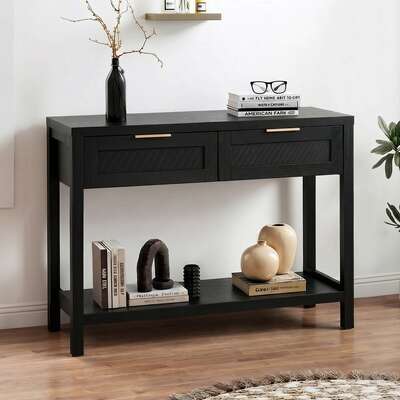 Console Table 2 Drawers Entry Table Hallway Display Black