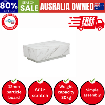 Coffee Table Cafe Desk Marble Effect Wooden White