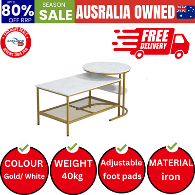 Nesting Coffee Table Set of 2 Side End Table Detachable Marble Top