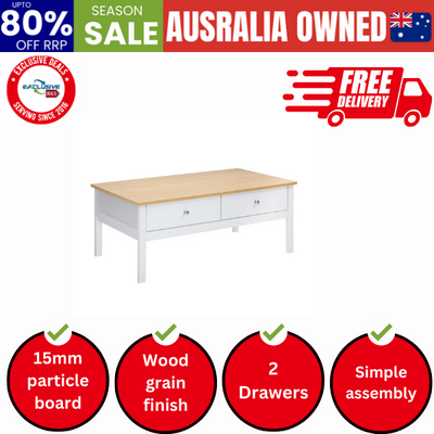 Coffee Table Storage Drawers Natural White