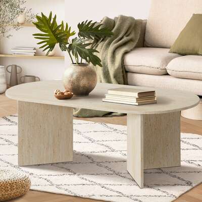 Oval Coffee Table Beige Timber 110cm | EXTG