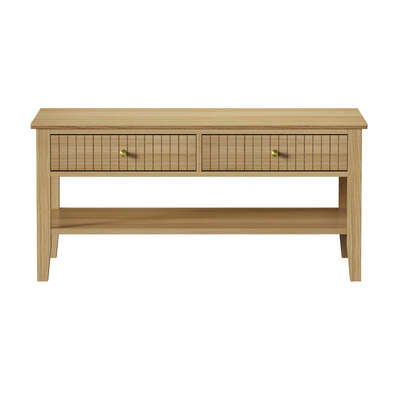 Coffee Table with Storage Drawers Open Shelving Natural