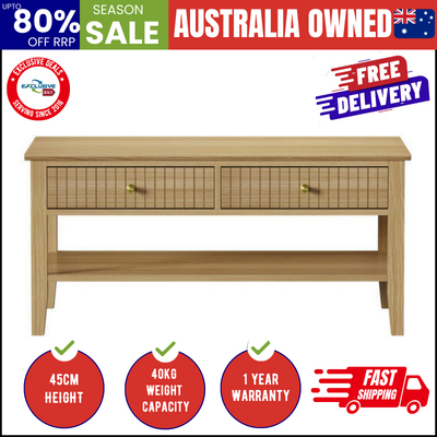 Coffee Table with Storage Drawers Open Shelving Natural