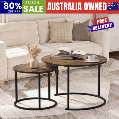 Set of 2 Nesting Coffee Table Round Walnut and Black