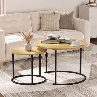 Set of 2 Nesting Coffee Table Round Natural and Black