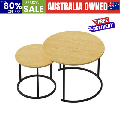 Set of 2 Nesting Coffee Table Round Natural and Black