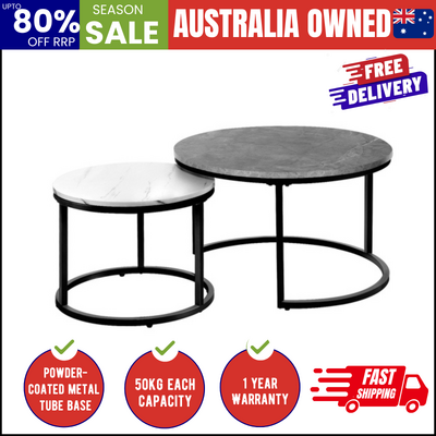 Nesting Coffee Table Round Marble Grey&White