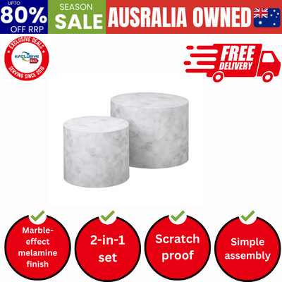 Round Coffee Table Set of 2 Marble Effect White