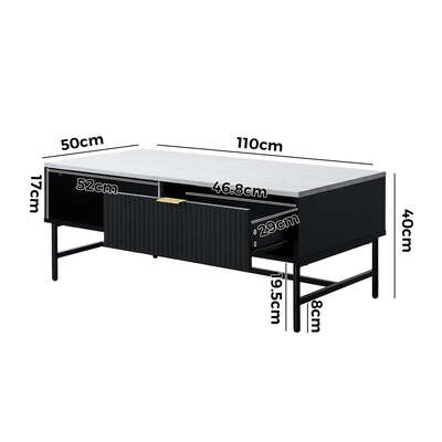Coffee Table 1 Drawer Sofa End Table Open Shelf Black & White
