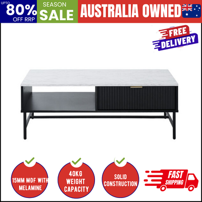 Coffee Table 1 Drawer Sofa End Table Open Shelf Black & White