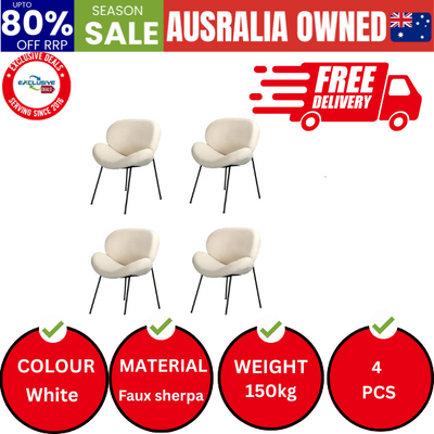 4PCS Armchair Dining Chair Accent Chairs Tub Armchairs Sherpa White
