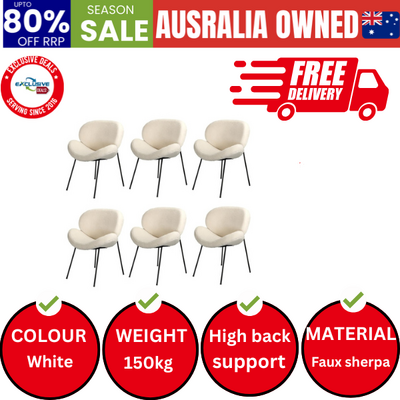 6PCS Armchair Dining Chair Accent Chairs Tub Armchairs Sherpa White