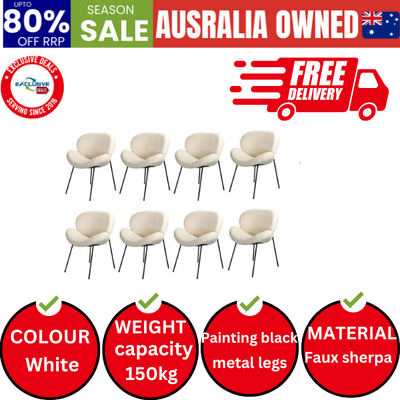 8PCS Armchair Dining Chair Accent Chairs Tub Armchairs Sherpa White