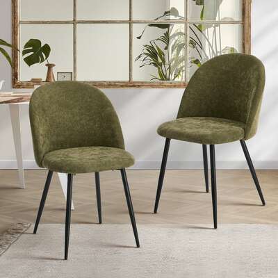 2x Dining Chairs Accent Chair Armchair Kitchen Linen Green