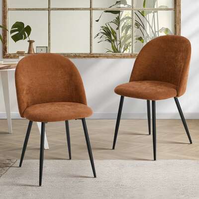 2x Dining Chairs Accent Chair Armchair Kitchen Linen Orange