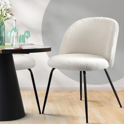 2x Dining Chairs Accent Chair Armchair Kitchen Upholstered Sherpa White