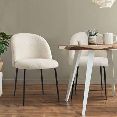 4x Dining Chairs Kitchen Upholstered Sherpa White