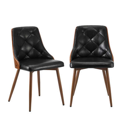 Set of 2 Retro PU Leather Dining Chairs Black for Kitchen or Dining Room