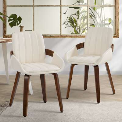 Bentwood Dining Chairs PU Leather Beige Set 2 | EXTG