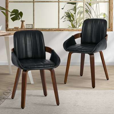 Bentwood Dining Chairs PU Leather Black Set 2 | EXTG