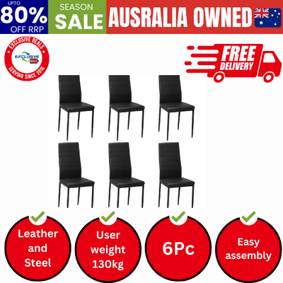 6PCS Dining Chairs High-Back Leather Black