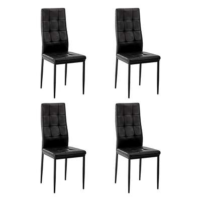 4PCS Dining Chairs High-Back Faux Leather Square Pattern