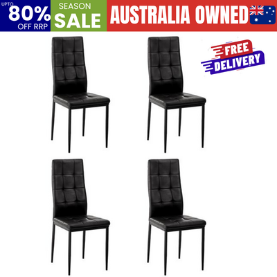 4PCS Dining Chairs High-Back Faux Leather Square Pattern