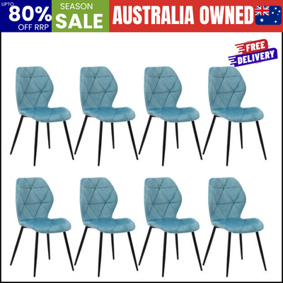 Dining Chairs Set of 8 Velvet Blue