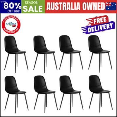 8x Dining Chairs Kitchen Accent Chair Lounge Room PU Leather Black