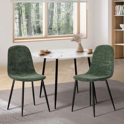 Green Chenille Dining Chairs Set of 2 | EXTG