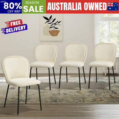 4x Dining Chairs Kitchen Chairs Chenille Pad Metal Legs Beige
