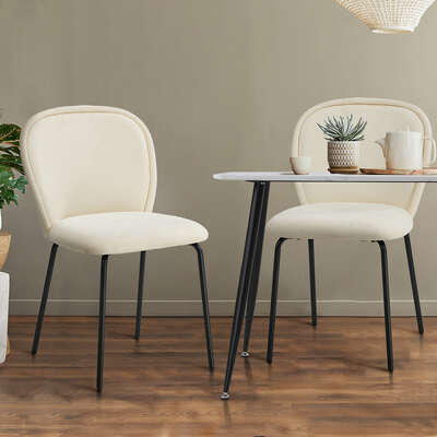 Dining Chairs Set of 6 Chenille Beige Metal Legs | EXTG