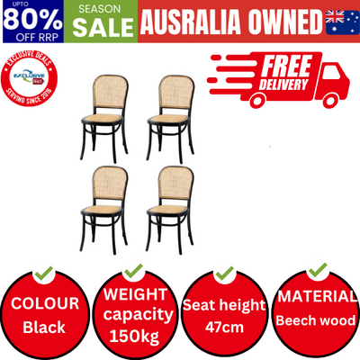 4PCS Dining Chairs Wooden Chairs Rattan Accent Chair Black