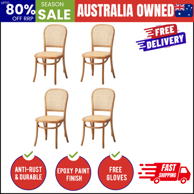 4PCS Dining Chairs Wooden Chairs Rattan Accent Chair Natural