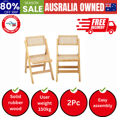 2x Dining Chairs Folding Rattan Chair Wooden
