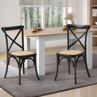 2 Pcs Dining Chair with Crossback Timber Wooden Kitchen Black
