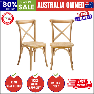 2 Pcs Dining Chair with Crossback Timber Wooden Kitchen Chair