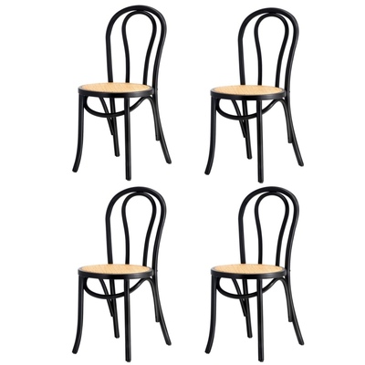 4x Dining Chair Solid Wooden Chairs Ratan Seat Black