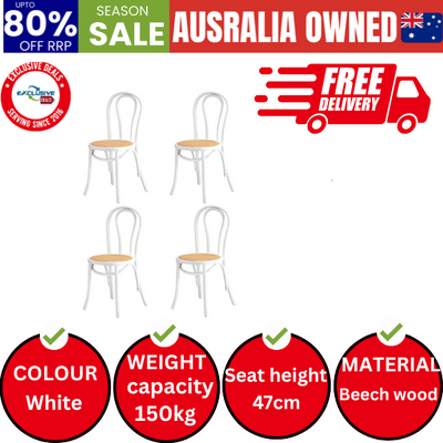 4x Dining Chair Solid Wooden Chairs Ratan Seat White